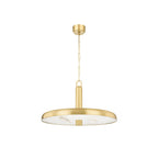 Reynolds Alabaster Pendant Lamp — full fixture profile, a stone lens beneath a slender metal dome (view 1)