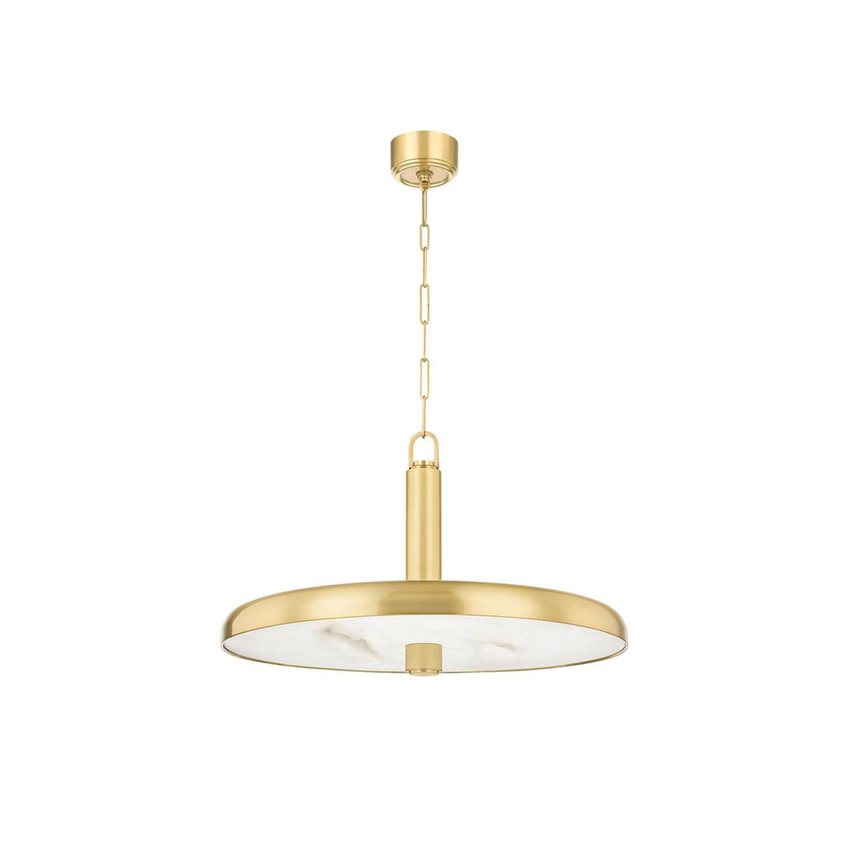 Reynolds Alabaster Pendant Lamp — full fixture profile, a stone lens beneath a slender metal dome (view 1)