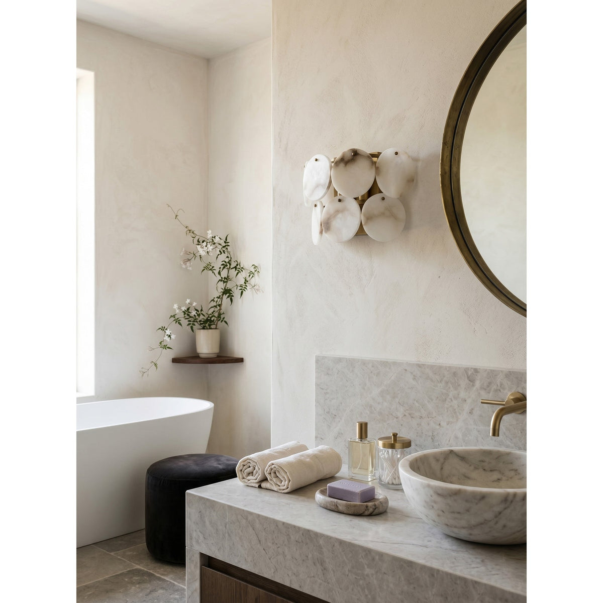 Riviera Alabaster Wall Lamp — additional product view, an irregular stone diffuser on a wall-mounted frame (view 4)