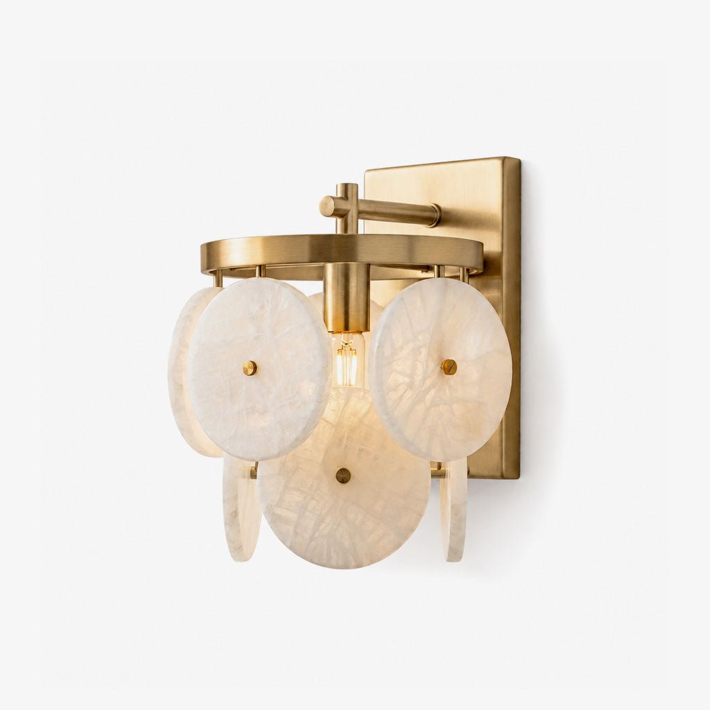 Rosette Alabaster Disc Sconce — full fixture profile, four stone discs around a central bulb (view 1)