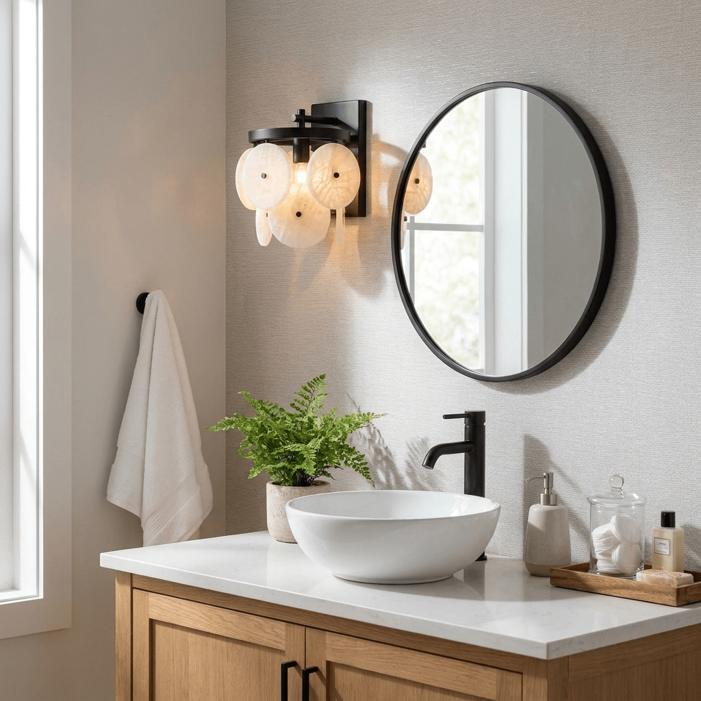 Rosette Alabaster Disc Sconce — additional product view, four stone discs around a central bulb (view 3)