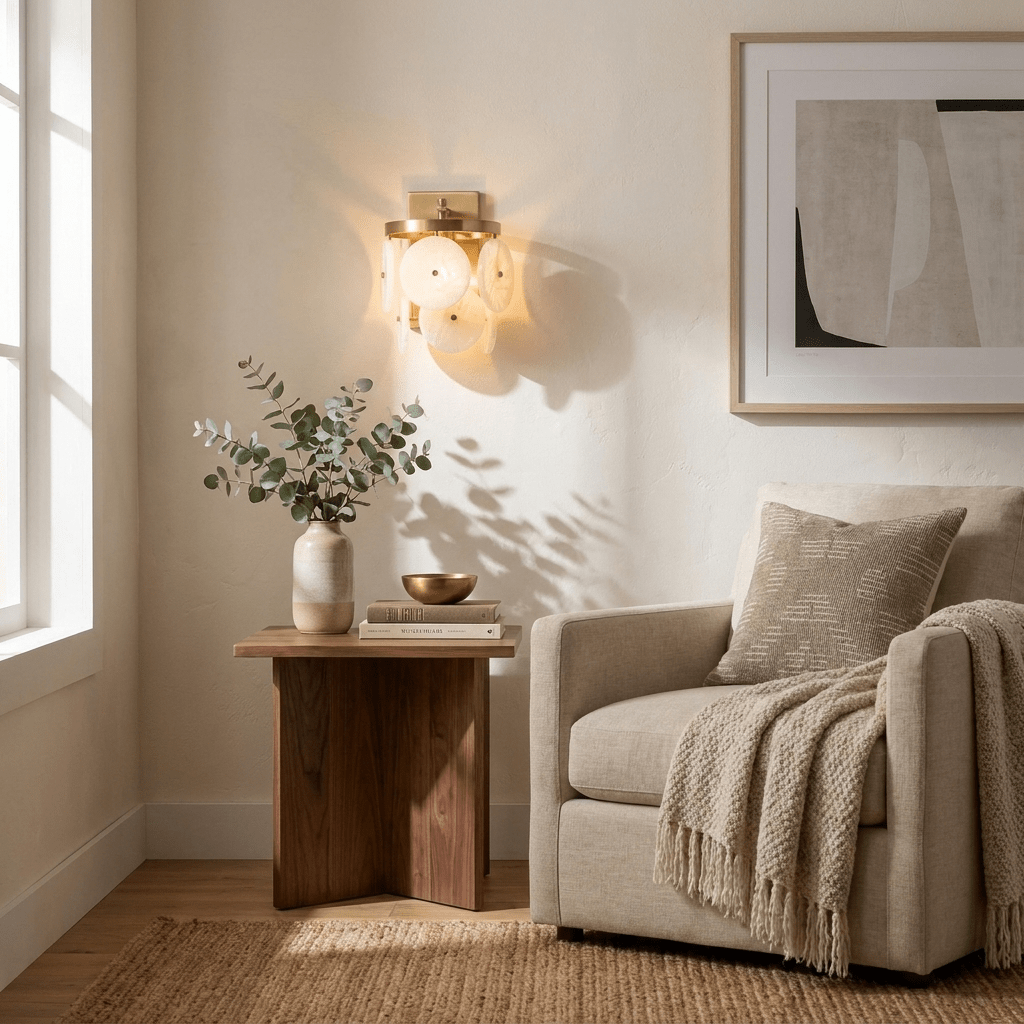 Rosette Alabaster Disc Sconce — additional product view, four stone discs around a central bulb (view 4)