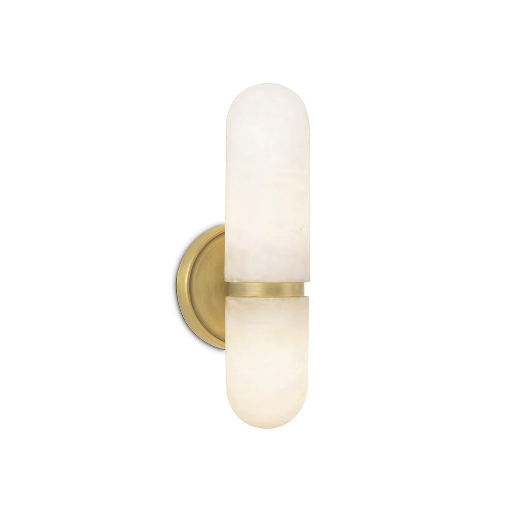 Salon Alabaster Wall Lamp — full fixture profile, a rounded cylindrical stone shade on a compact wall frame (view 1)