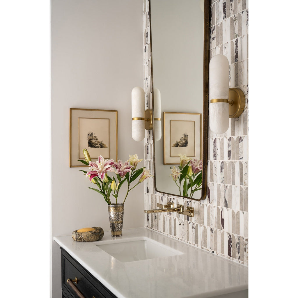 Salon Alabaster Wall Lamp — additional product view, a rounded cylindrical stone shade on a compact wall frame (view 5)