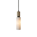 Santorini Alabaster Pendant Lamp — full fixture profile, a cylindrical stone shade with slim brass hardware (view 1)