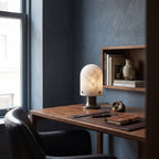 Seine Alabaster Table Lamp — product setting and fixture profile, a stone dome above a slim brass base (view 2)
