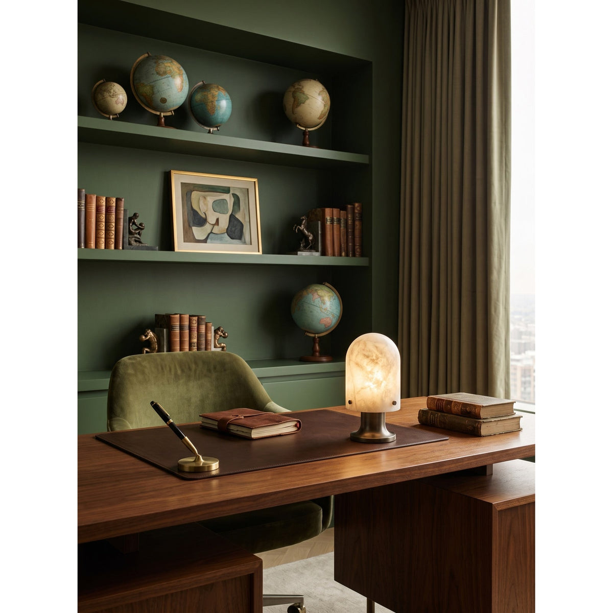 Seine Alabaster Table Lamp — additional product view, a stone dome above a slim brass base (view 4)