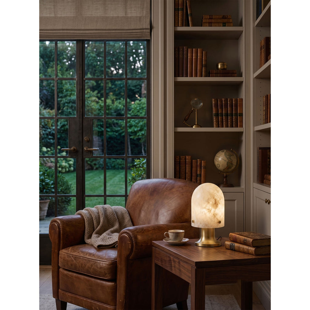 Seine Alabaster Table Lamp — additional product view, a stone dome above a slim brass base (view 5)