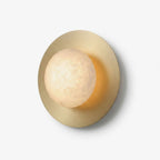 Selene Alabaster Moon Wall Sconce — full fixture profile, an off-center stone sphere on a wall-mounted frame (view 1)