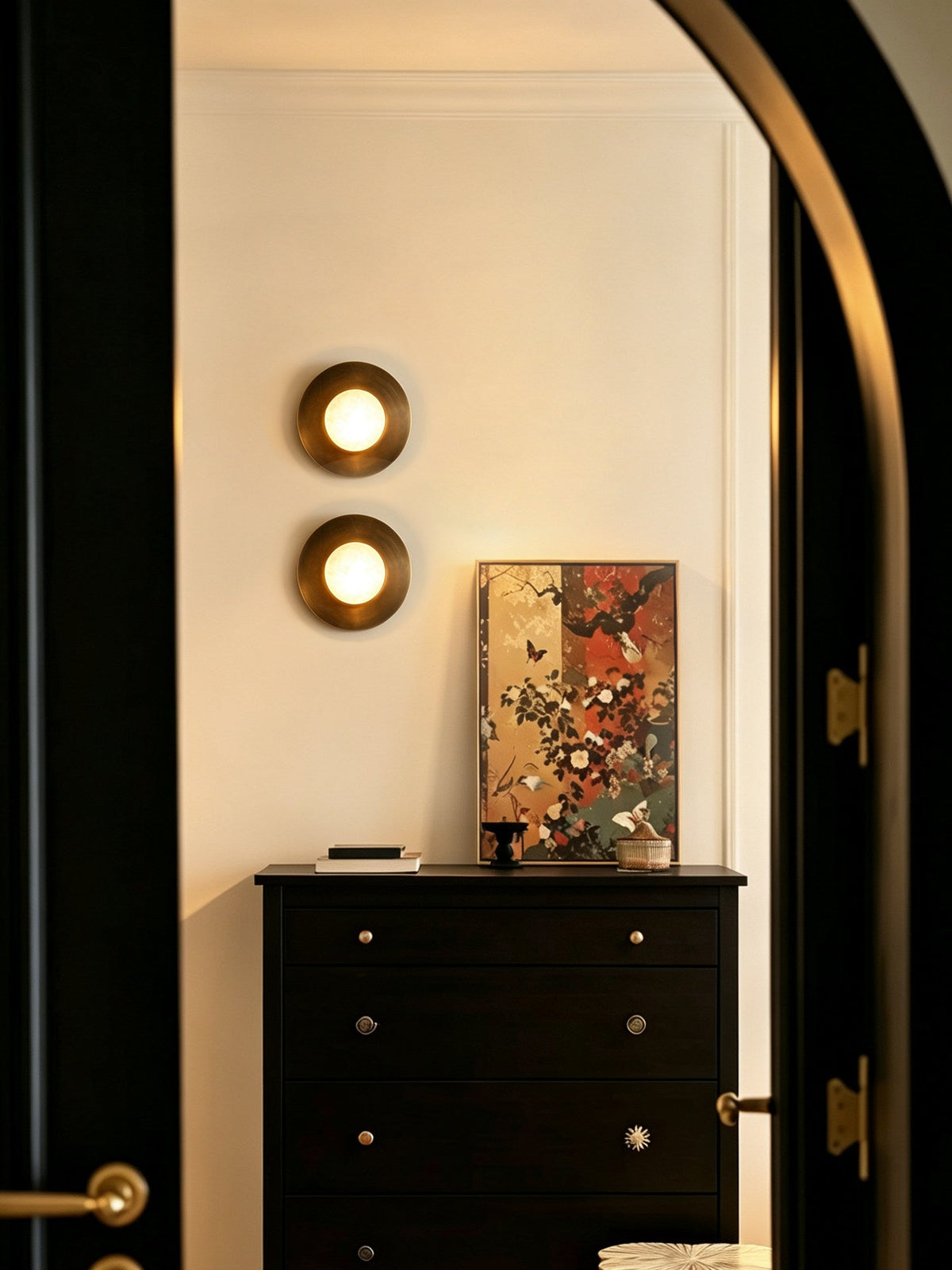 Selene Alabaster Moon Wall Sconce — additional product view, an off-center stone sphere on a wall-mounted frame (view 5)