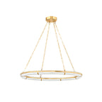 Sennett Alabaster Chandelier — full fixture profile, a broad ring-shaped stone diffuser with brass framework (view 1)