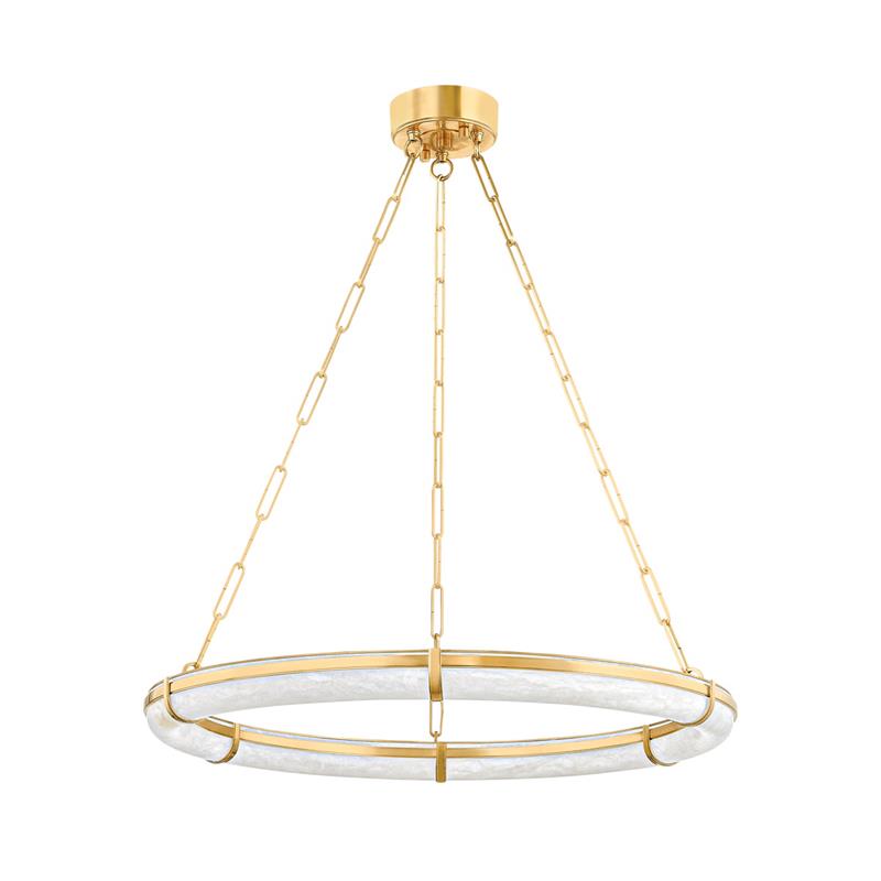 Sennett Alabaster Chandelier — additional product view, a broad ring-shaped stone diffuser with brass framework (view 3)