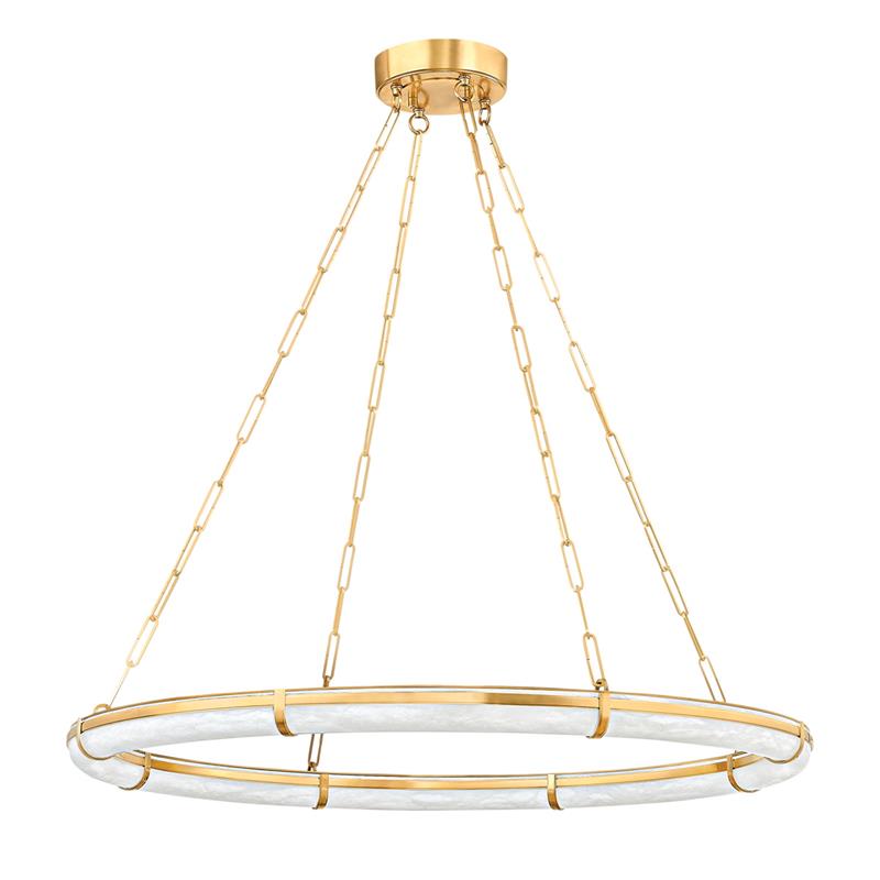 Sennett Alabaster Chandelier — additional product view, a broad ring-shaped stone diffuser with brass framework (view 4)