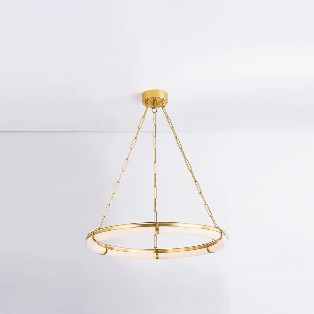 Sennett Alabaster Chandelier — additional product view, a broad ring-shaped stone diffuser with brass framework (view 5)