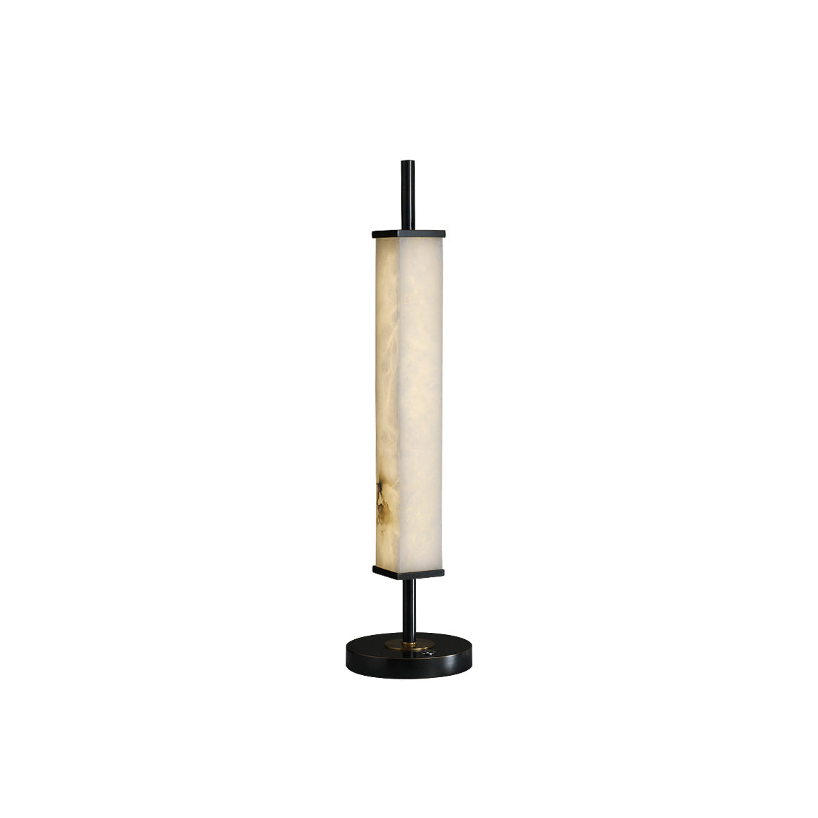 Serano Alabaster Table Lamp — full fixture profile, a stone shade with clean, restrained lamp hardware (view 1)