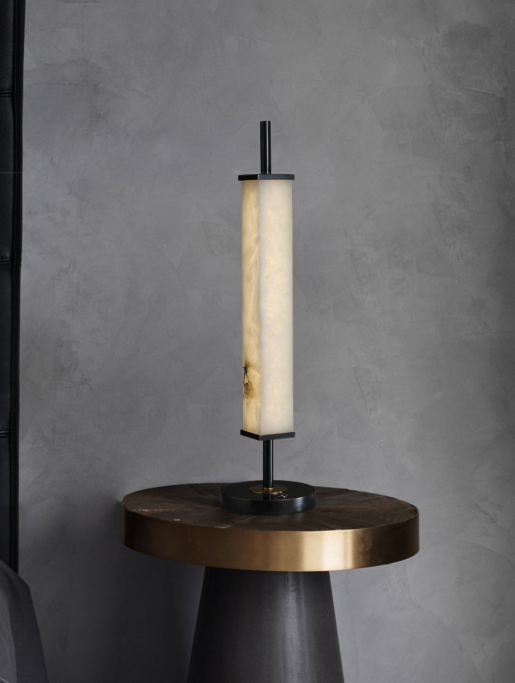 Serano Alabaster Table Lamp — product setting and fixture profile, a stone shade with clean, restrained lamp hardware (view 2)