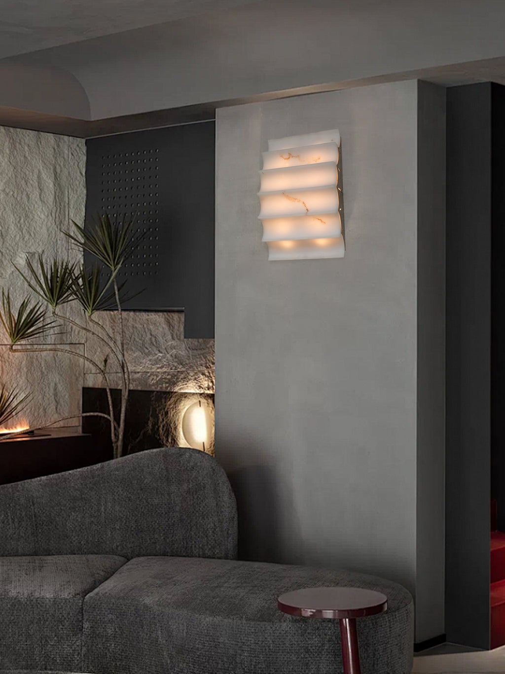 Serra Tiered Alabaster Sconce — additional product view, stone panels layered in gently curved tiers (view 4)