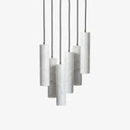 Silo Alabaster Pendant Light — full fixture profile, cylindrical stone shades suspended at different levels (view 1)