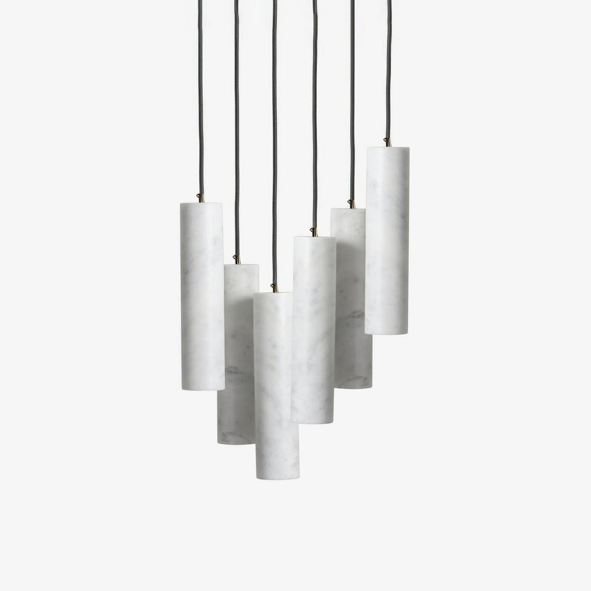 Silo Alabaster Pendant Light — full fixture profile, cylindrical stone shades suspended at different levels (view 1)
