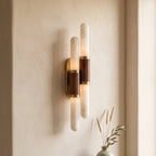 Sleeve Alabaster Wall Sconce — additional product view, slender stone columns cinched by central metal sleeves (view 3)