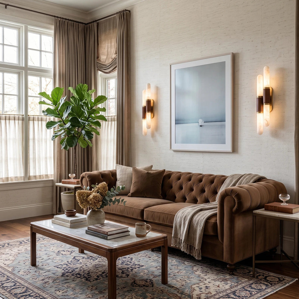 Sleeve Alabaster Wall Sconce — additional product view, slender stone columns cinched by central metal sleeves (view 5)