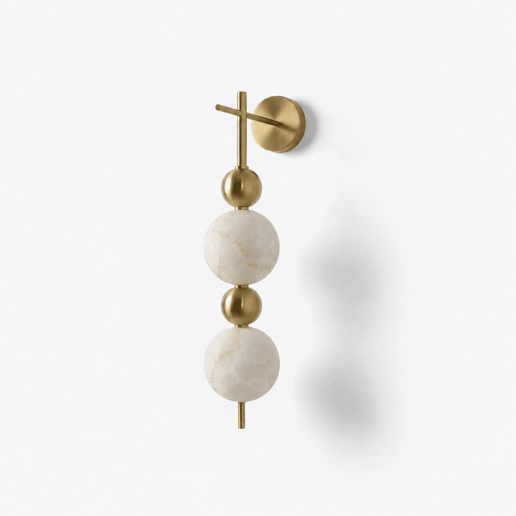 Solenne Alabaster Beaded Wall Sconce — full fixture profile, stone spheres interspersed with rounded metal beads (view 1)