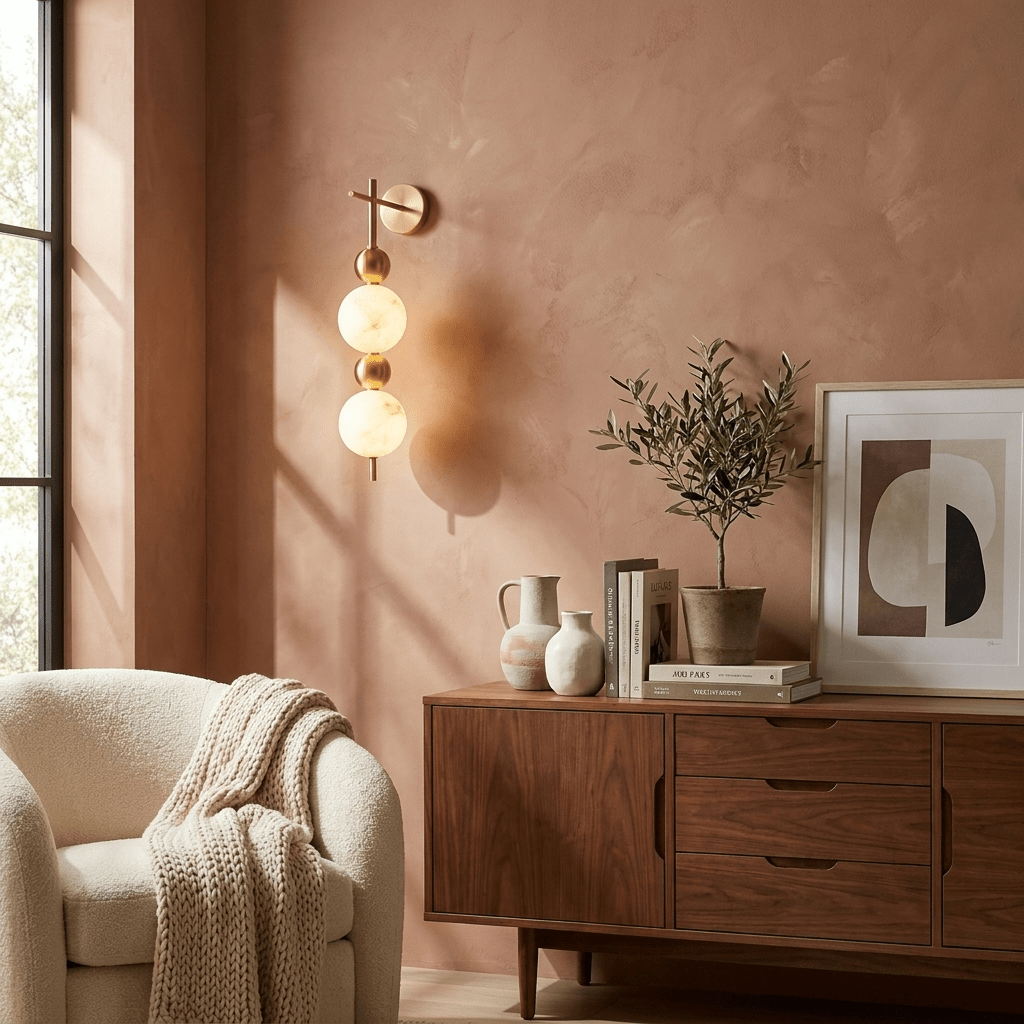 Solenne Alabaster Beaded Wall Sconce — additional product view, stone spheres interspersed with rounded metal beads (view 3)