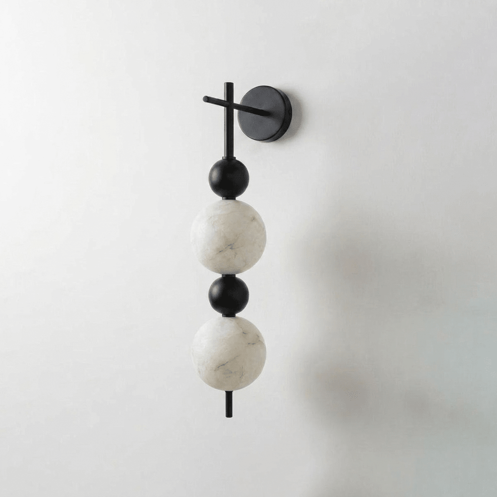Solenne Alabaster Beaded Wall Sconce — additional product view, stone spheres interspersed with rounded metal beads (view 5)