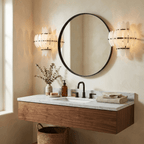 Solenne Alabaster Petal Wall Sconce — product setting and fixture profile, overlapping elongated stone panels on a structured frame (view 2)