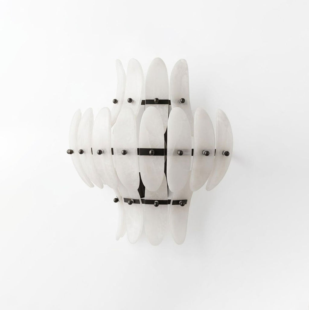 Solenne Alabaster Petal Wall Sconce — additional product view, overlapping elongated stone panels on a structured frame (view 5)