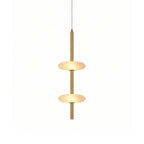 Solevane Alabaster Pendant Lamp — full fixture profile, two stone shades along a slender brass pendant body (view 1)
