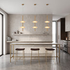Solevane Alabaster Pendant Lamp — product setting and fixture profile, two stone shades along a slender brass pendant body (view 2)