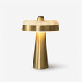 Solis Alabaster Disc Table Lamp — full fixture profile, a flat stone disc above a tapered metal column (view 1)