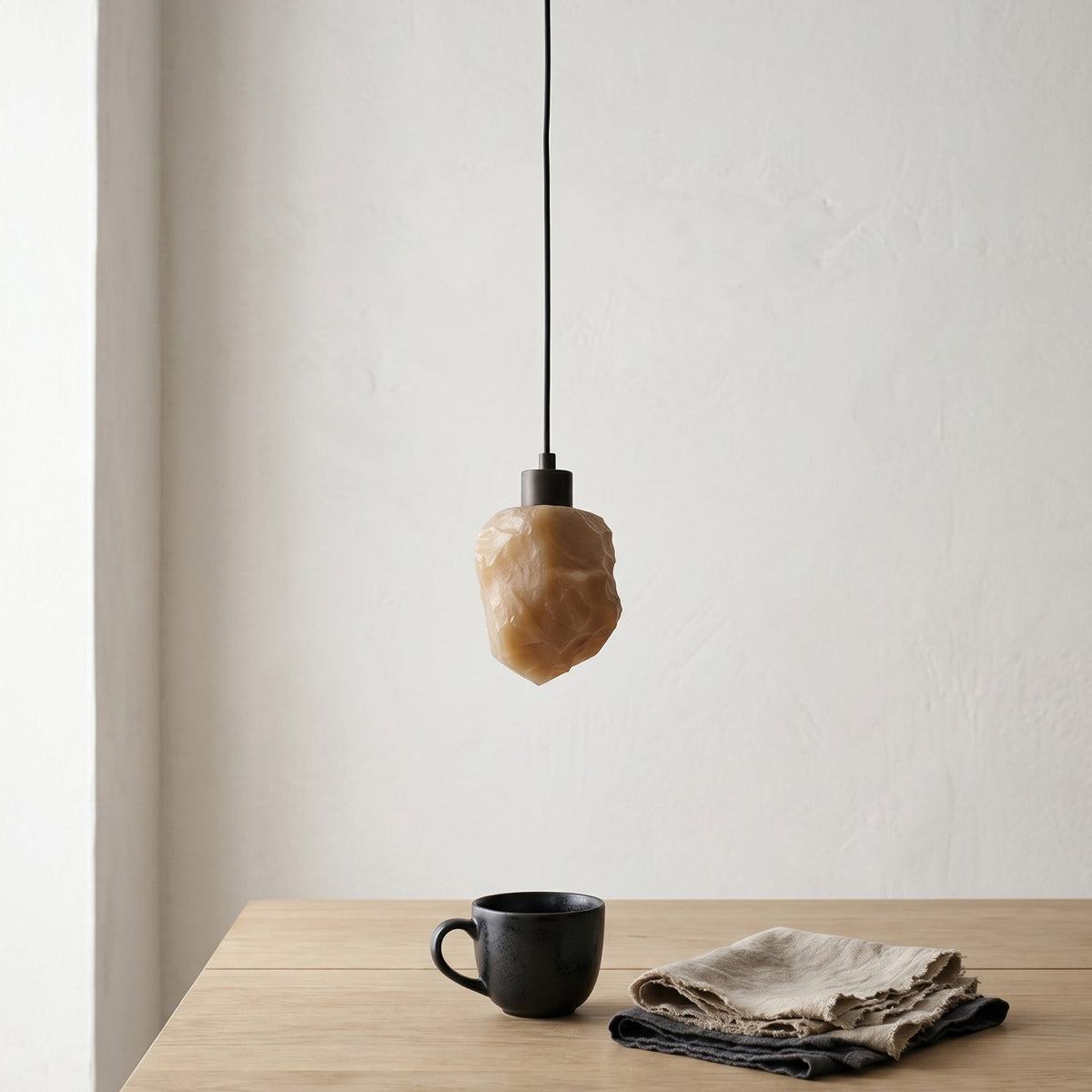 Solstice Nugget Alabaster Pendant Lamp — additional product view, a rough-textured stone shade suspended as a small pendant (view 3)