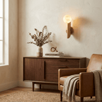 Solvara Alabaster Orb Wall Sconce — additional product view, a stone globe beside a slim vertical metal plate (view 3)