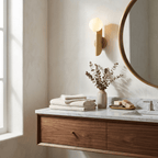 Solvara Alabaster Orb Wall Sconce — additional product view, a stone globe beside a slim vertical metal plate (view 4)