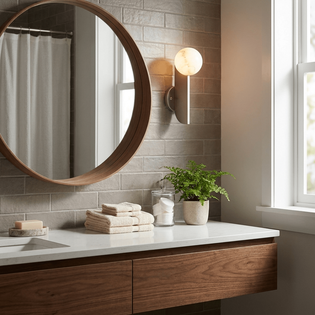 Solvara Alabaster Orb Wall Sconce — additional product view, a stone globe beside a slim vertical metal plate (view 5)