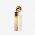 Sorelle Alabaster Tube Wall Sconce — full fixture profile, a narrow stone cylinder on a curved wall arm (view 1)