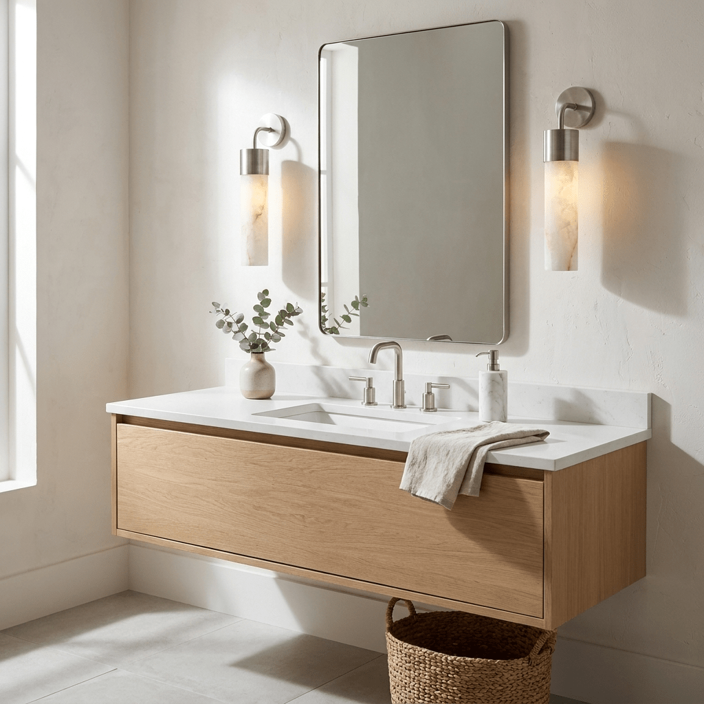 Sorelle Alabaster Tube Wall Sconce — additional product view, a narrow stone cylinder on a curved wall arm (view 4)
