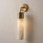 Sorelle Alabaster Tube Wall Sconce — additional product view, a narrow stone cylinder on a curved wall arm (view 5)