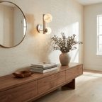 Spanish Alabaster Double Globe Wall Sconce — additional product view, two stone spheres arranged around a slim metal frame (view 5)