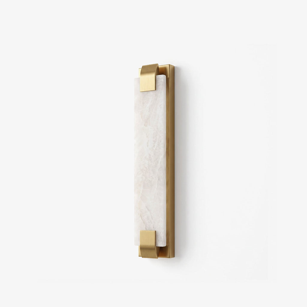 Stele Alabaster Wall Sconce — full fixture profile, a rectangular stone slab held by curved metal clips (view 1)