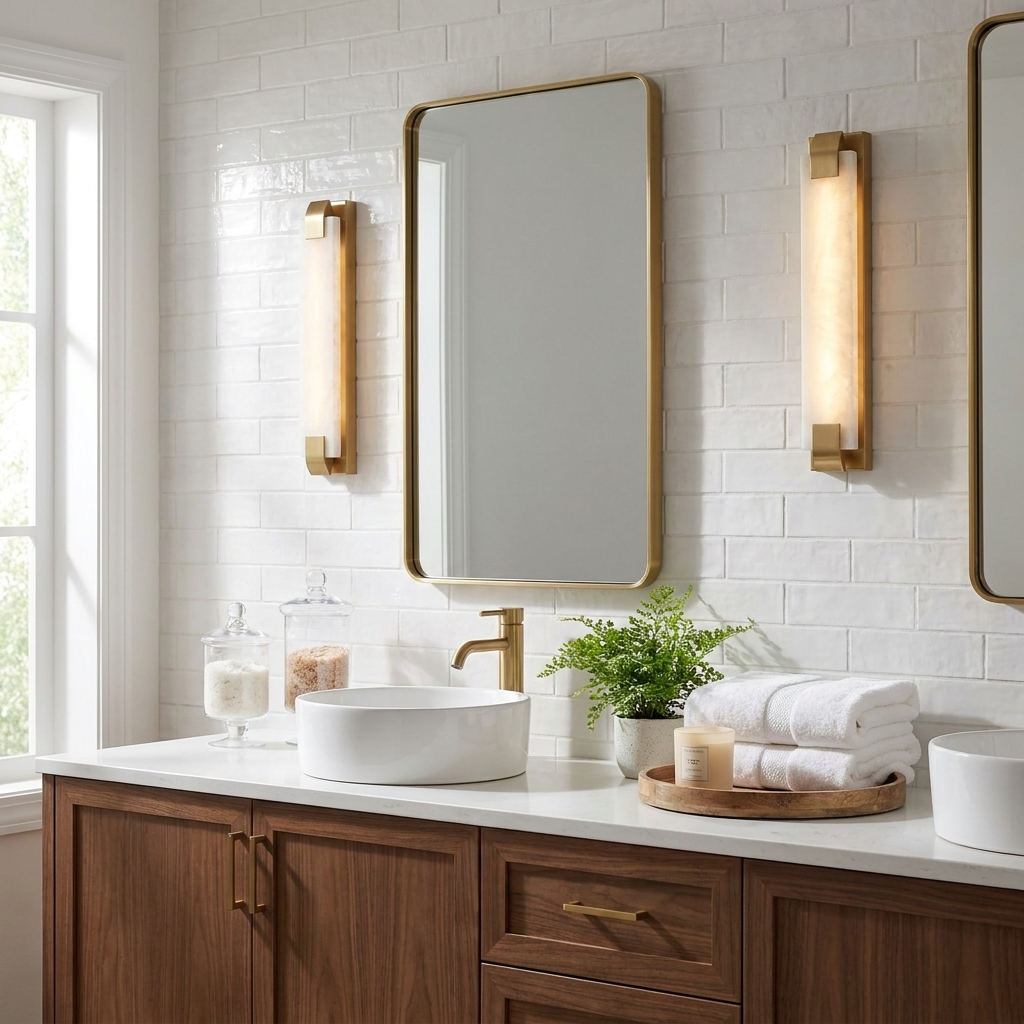 Stele Alabaster Wall Sconce — product setting and fixture profile, a rectangular stone slab held by curved metal clips (view 2)