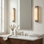 Stele Alabaster Wall Sconce — additional product view, a rectangular stone slab held by curved metal clips (view 4)
