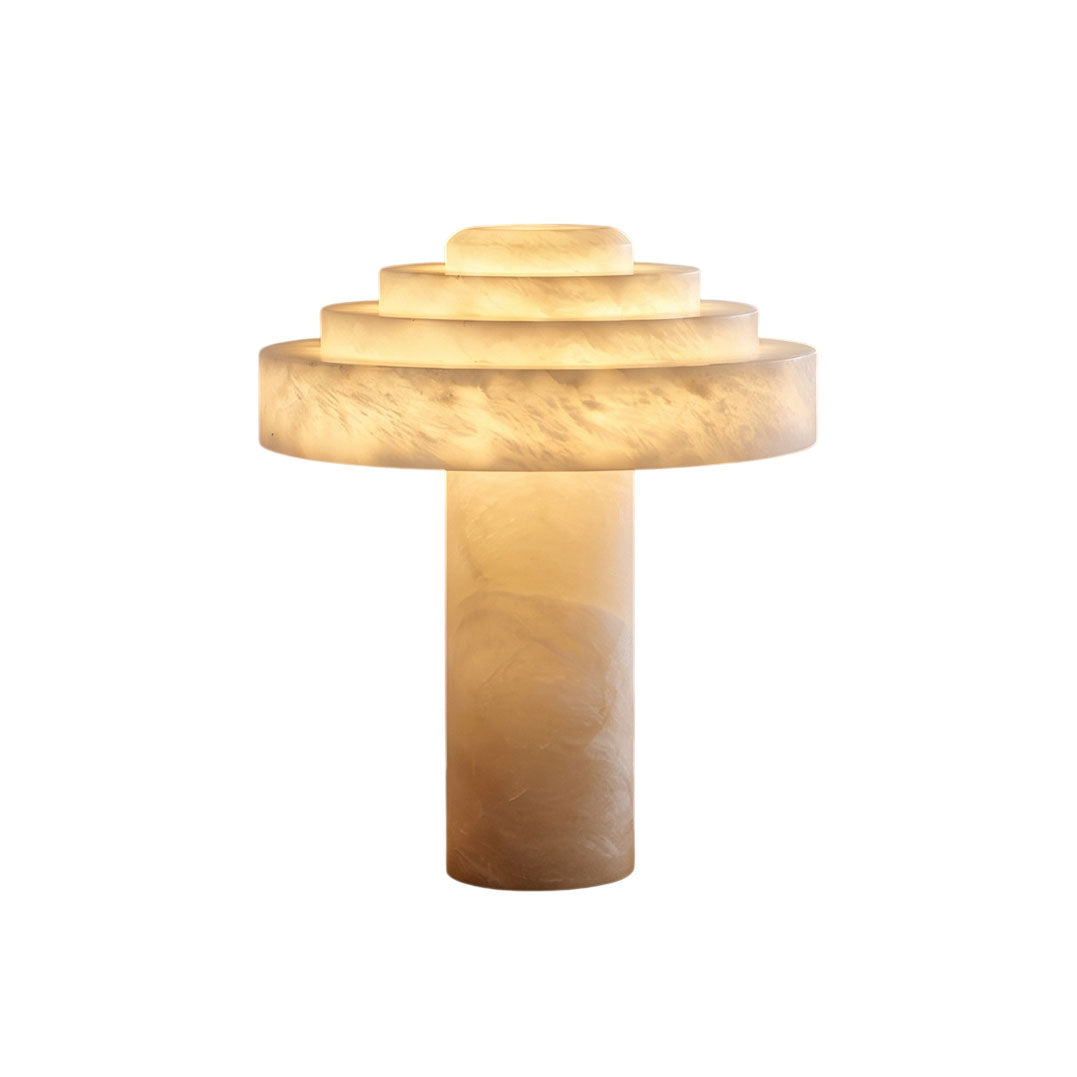 Stratelle Alabaster Table Lamp — full fixture profile, a stepped stone dome in a tiered table-lamp arrangement (view 1)