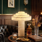 Stratelle Alabaster Table Lamp — additional product view, a stepped stone dome in a tiered table-lamp arrangement (view 3)