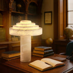 Stratelle Alabaster Table Lamp — additional product view, a stepped stone dome in a tiered table-lamp arrangement (view 4)