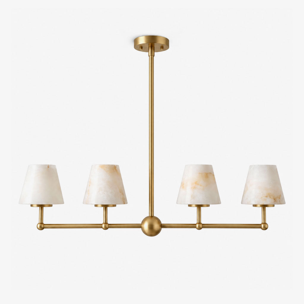 Sutton Alabaster Chandelier — full fixture profile, four stone cone shades along a straight horizontal frame (view 1)