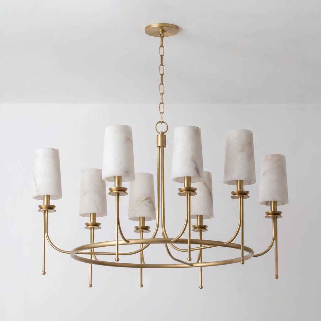 Sutton Alabaster Ring Chandelier — additional product view, eight tapered stone shades around a circular metal ring (view 5)
