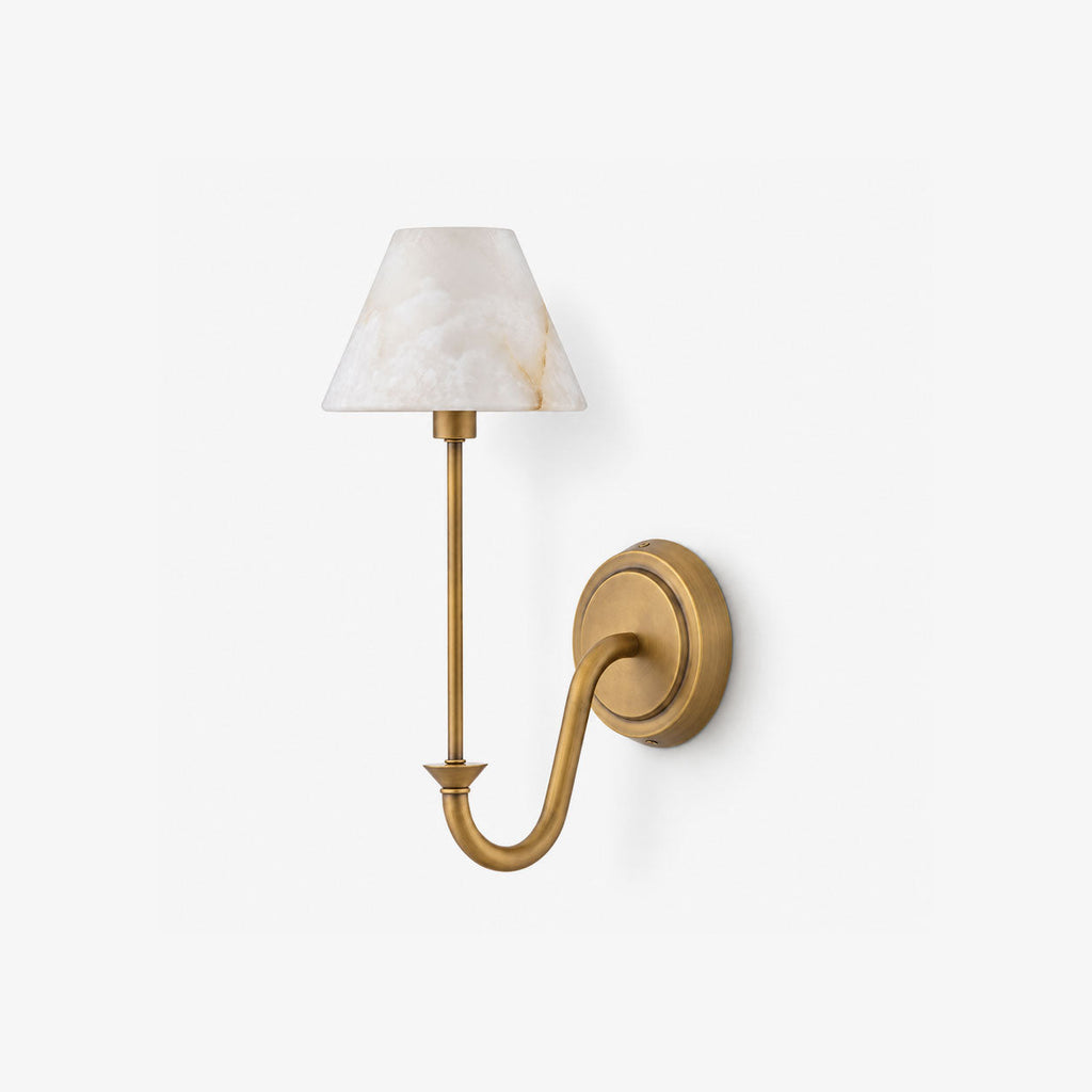 Tallow Alabaster Wall Sconce — full fixture profile, a tapered stone cone on a slim candlestick-style stem (view 1)